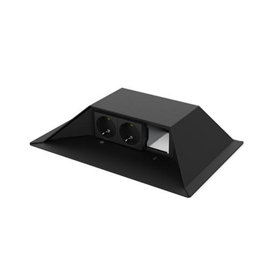 Opvoerzuil zwart 3-voudig 2x wandcontactdoos + 1x M45 leeg