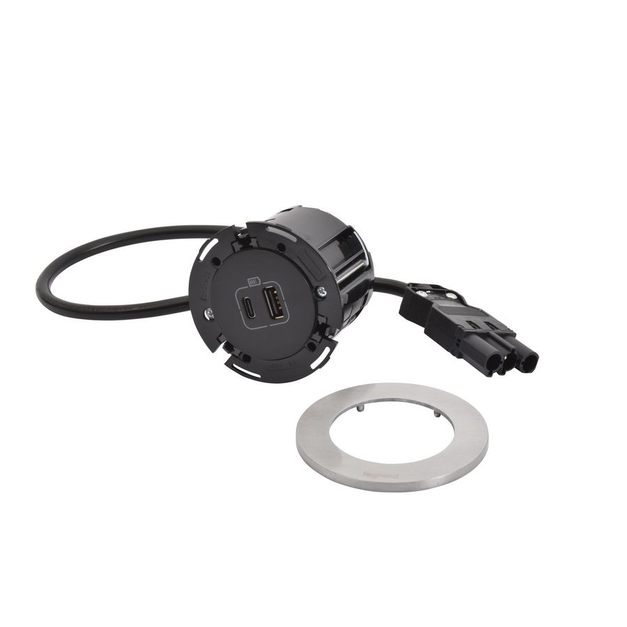 USB A+C 15W ALU + stekker+snoer L0,5m. Disq60