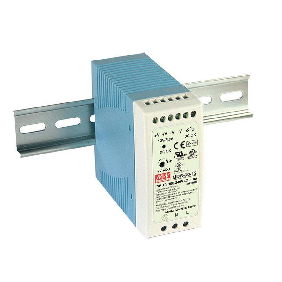 AC-DC Ind. DIN rail voeding 12Vdc 5A plastic behuizing