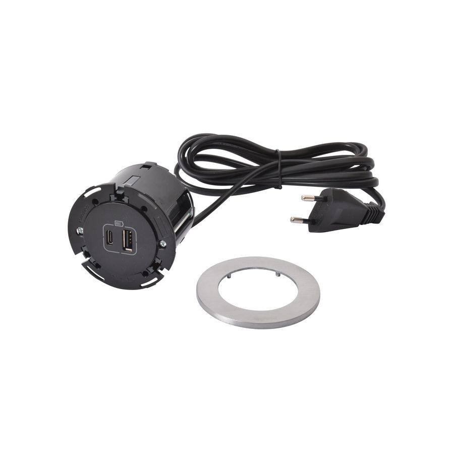 USB A+ C 15W ALU+ stekker+snoer L2m. Disq60