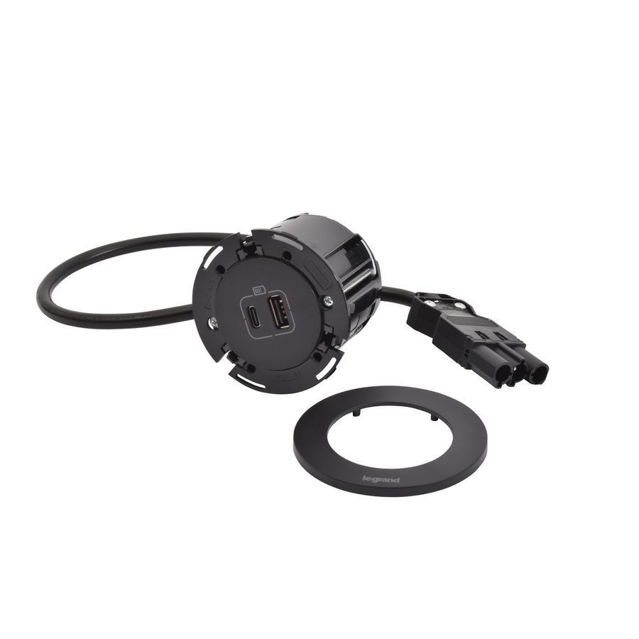 USB A+ C 15W zwart + stekker+snoer L0,5m. Disq60