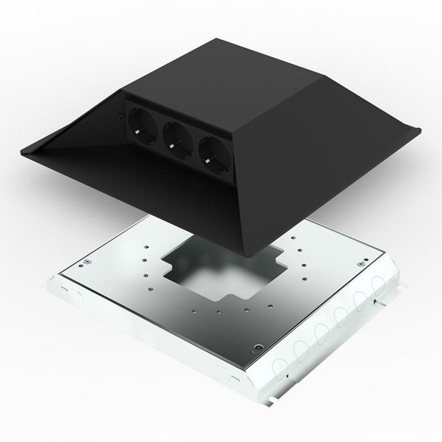 Opvoerzuil zwart 6v 6x wandcontactdoos inclusief 32mm instortvloercontactdoos