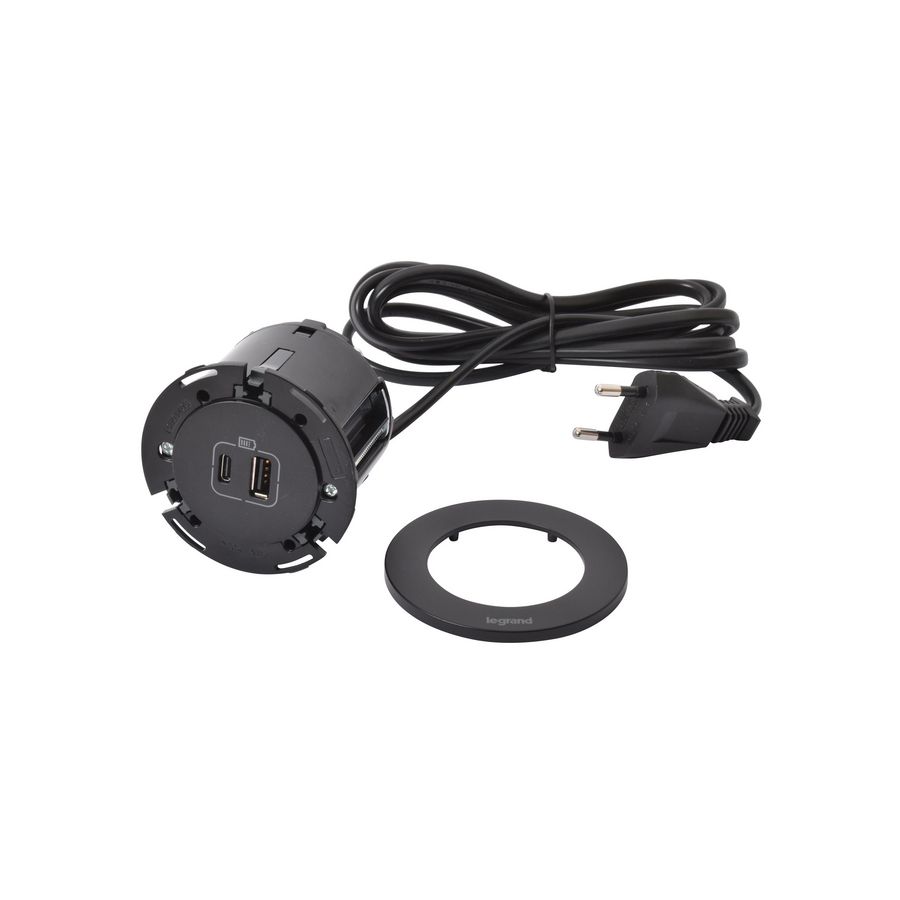 USB A+ C 15W zwart + stekker+ snoer L2m. Disq60