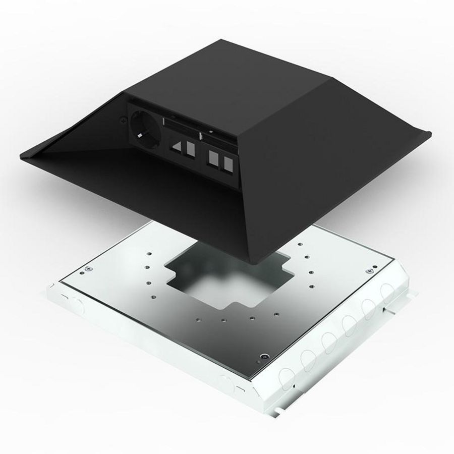 Opvoerzuil zwart 6v 2x wandcontactdoos+ 8x data uitsparing 32mm vloercontactdoos