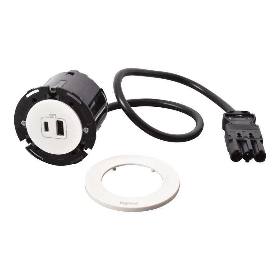 USB A+C 15W wit + stekker+snoer L0,5m. Disq60