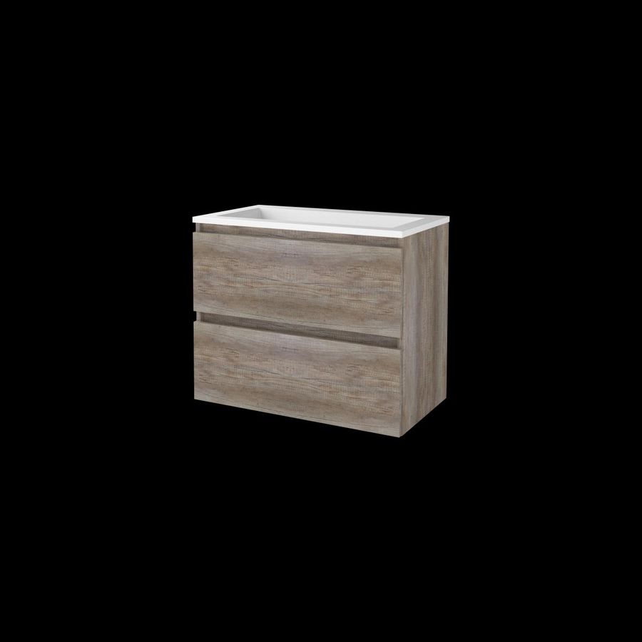 Set START-46 onderkast scotch oak 80cm greeploos 2x la acryl wastafel z/ kraangat (S46GL80A0SO)