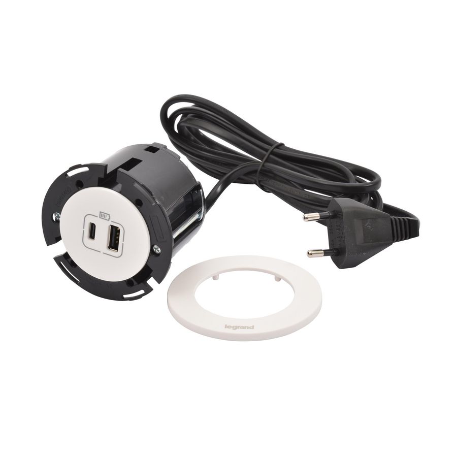 USB A+C 15W wit + stekker+snoer L2m. Disq60