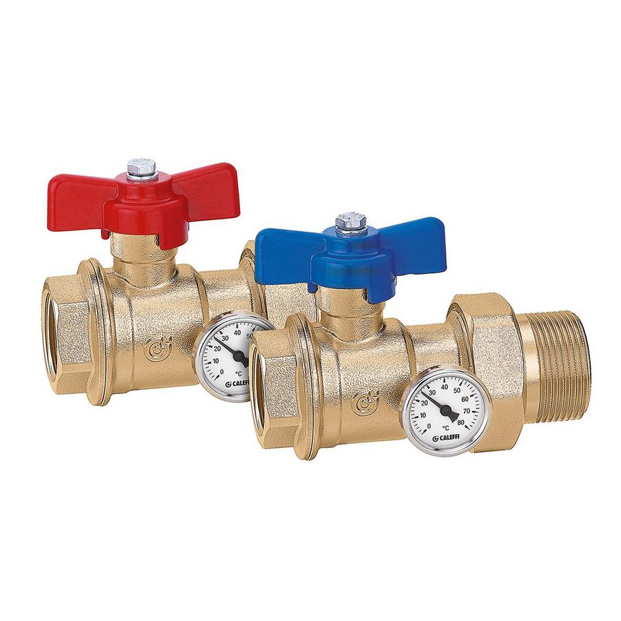 Set kogelafsluiters met thermometer 1.1/4"bn.x1.1/4"bt.