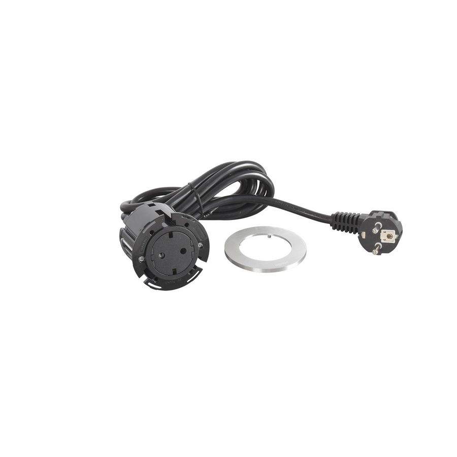 Wandcontactdoos ALU+ stekker+snoer L2m. Disq60