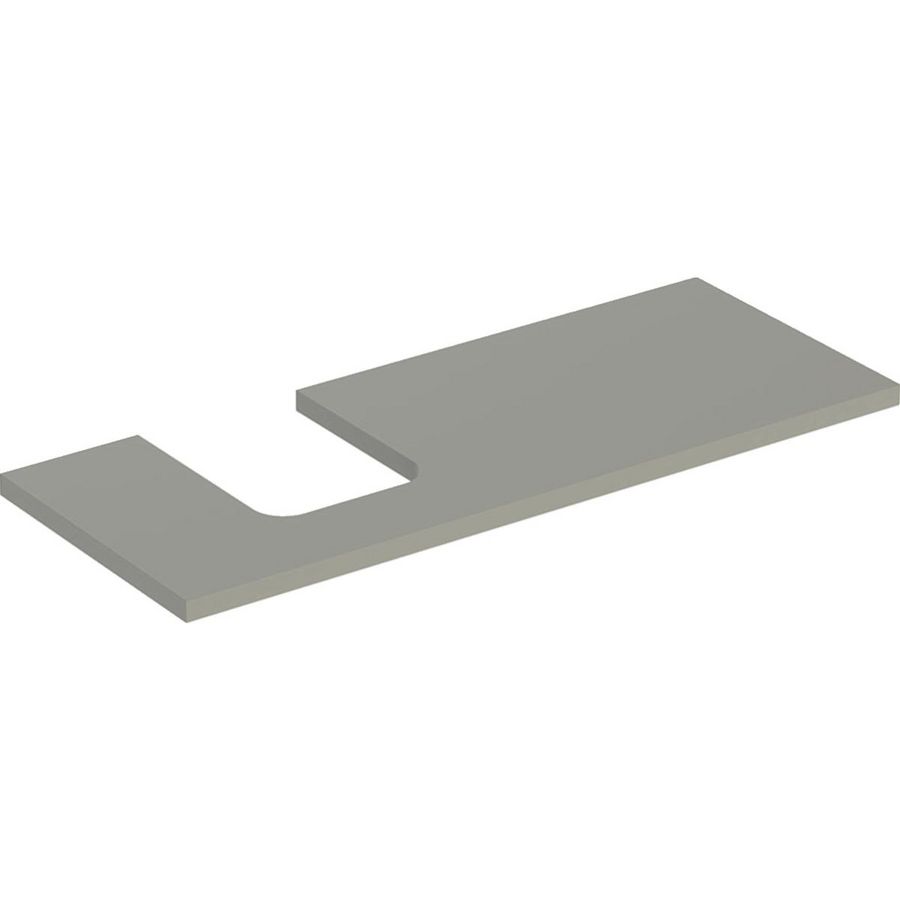 Wastafelblad voor opzetwastafel 120cm greige mat uitsparing afgerond links ONE