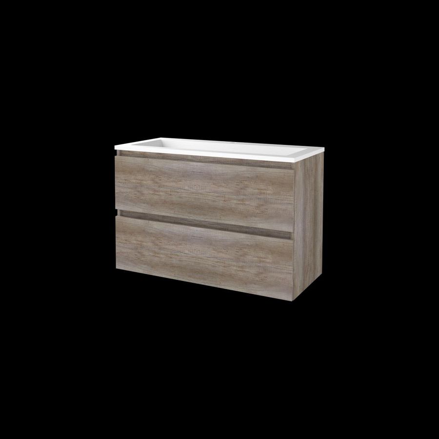 Set START-46 onderkast scotch oak 100cm greeploos 2x la acryl wastafel 1x kraangat (S46GL100A1SO)