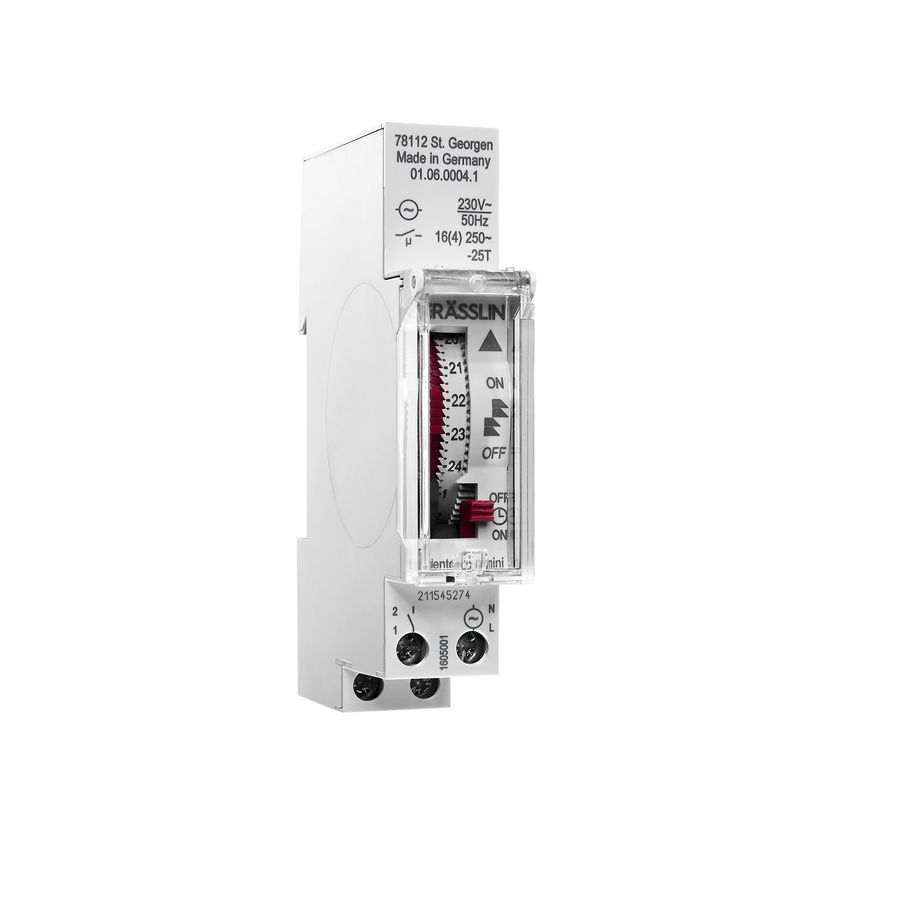 Schakelklok analoog DIN-rail 24 uurs programma 230VAC 50Hz