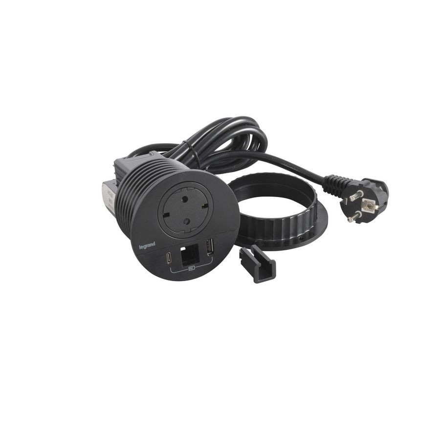 Wandcontactdoos + USB +kabeldoorv.+snoer L2m. Disq80