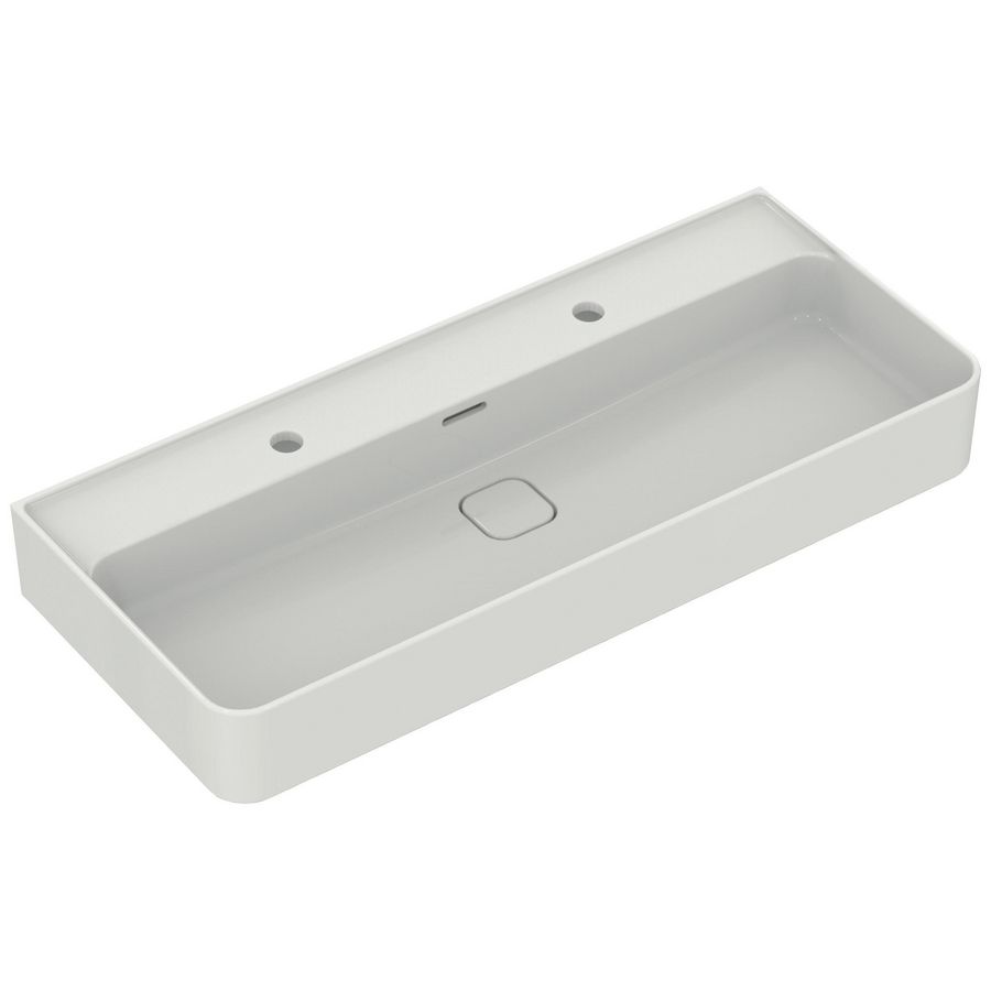 Strada II wastafel 100x43cm white 2x kraangat onderzijde geslepen met overloop