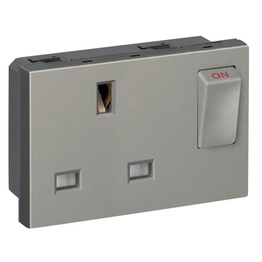 Wandcontactdoos+schakelaar BS 13A 3 mod. Magnesium Arteor