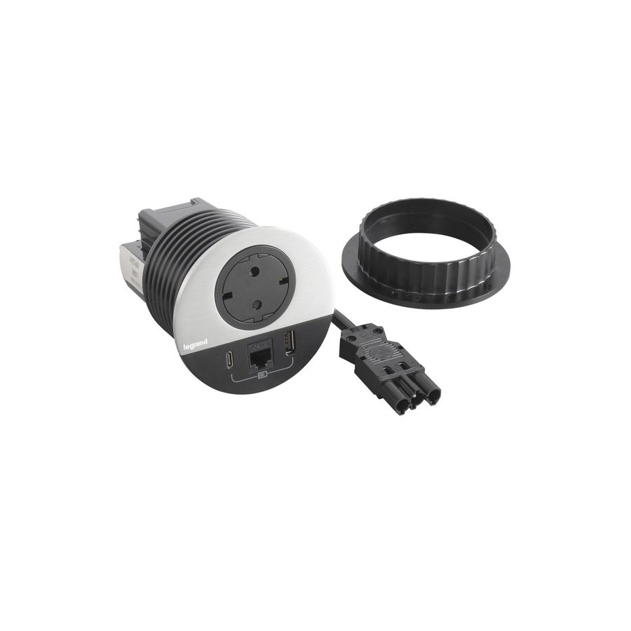 Wandcontactdoos ALU+ USB + RJ45 + Wiel.v Disq80