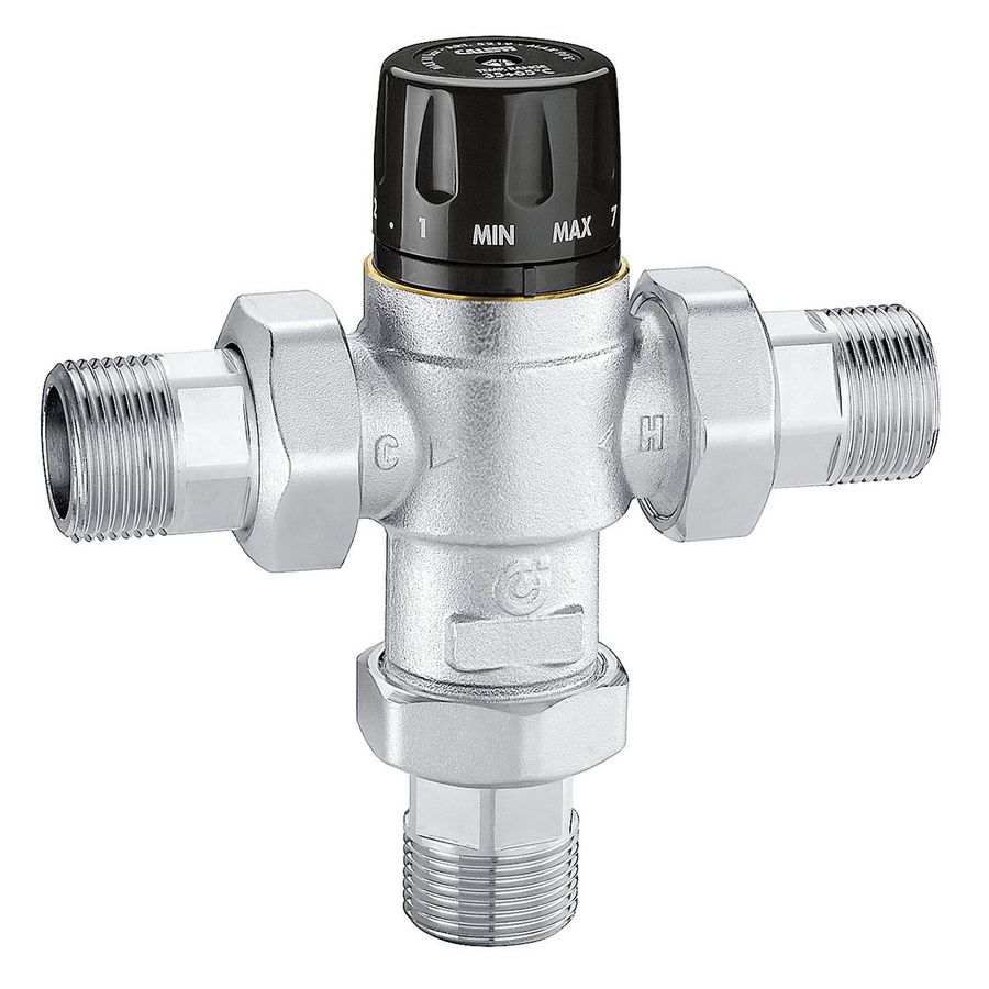 Thermos. mengventiel met keerkl. en filters 3/4" -35/65°C.