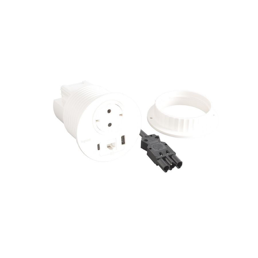 Wandcontactdoos+USB+RJ45 +stekker+snoer L0,5m.Disq80