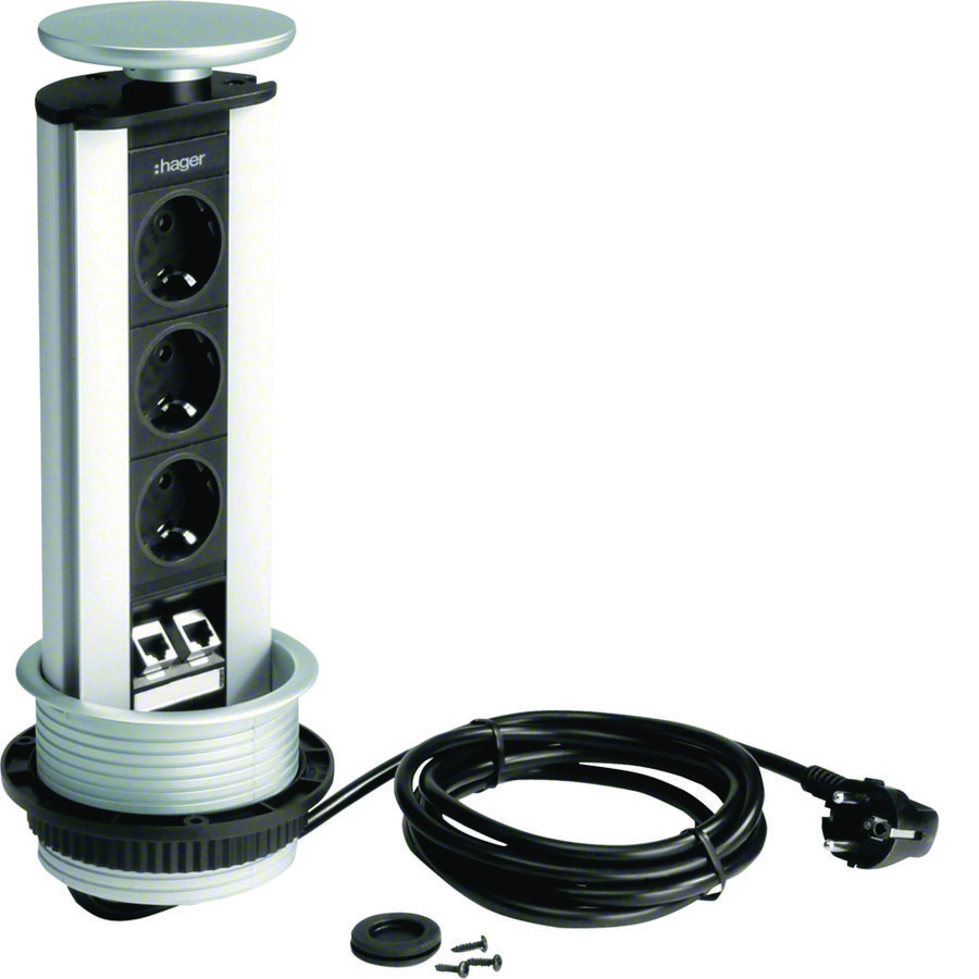 Contactdozen Pop-up 3 + data RJ45 cat.6 2-voudig P/P