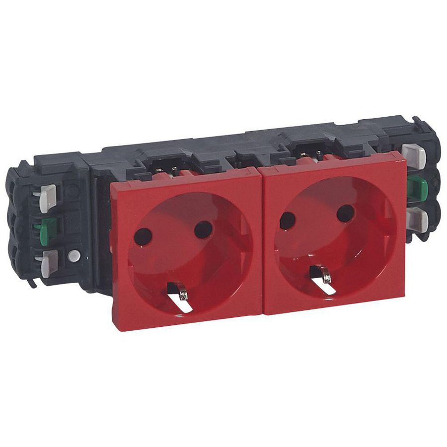 Wandcontactdoos 2v kv zijsteek 4 modulen rood Mosaic