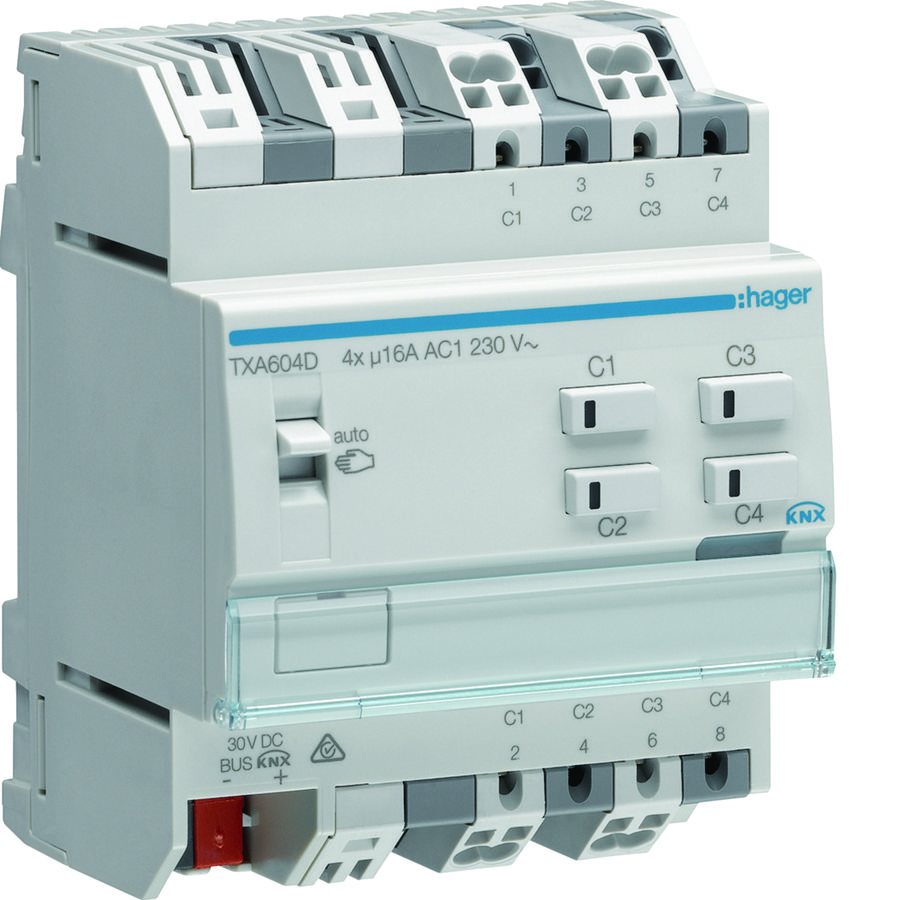 Schakelactor bussysteem KNX 4-voudig 16A capacitief