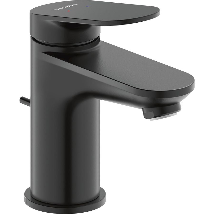 Wave 1-hendel wastafelmengkraan S mat zwart sprong 95mm incl. waste-inrichting