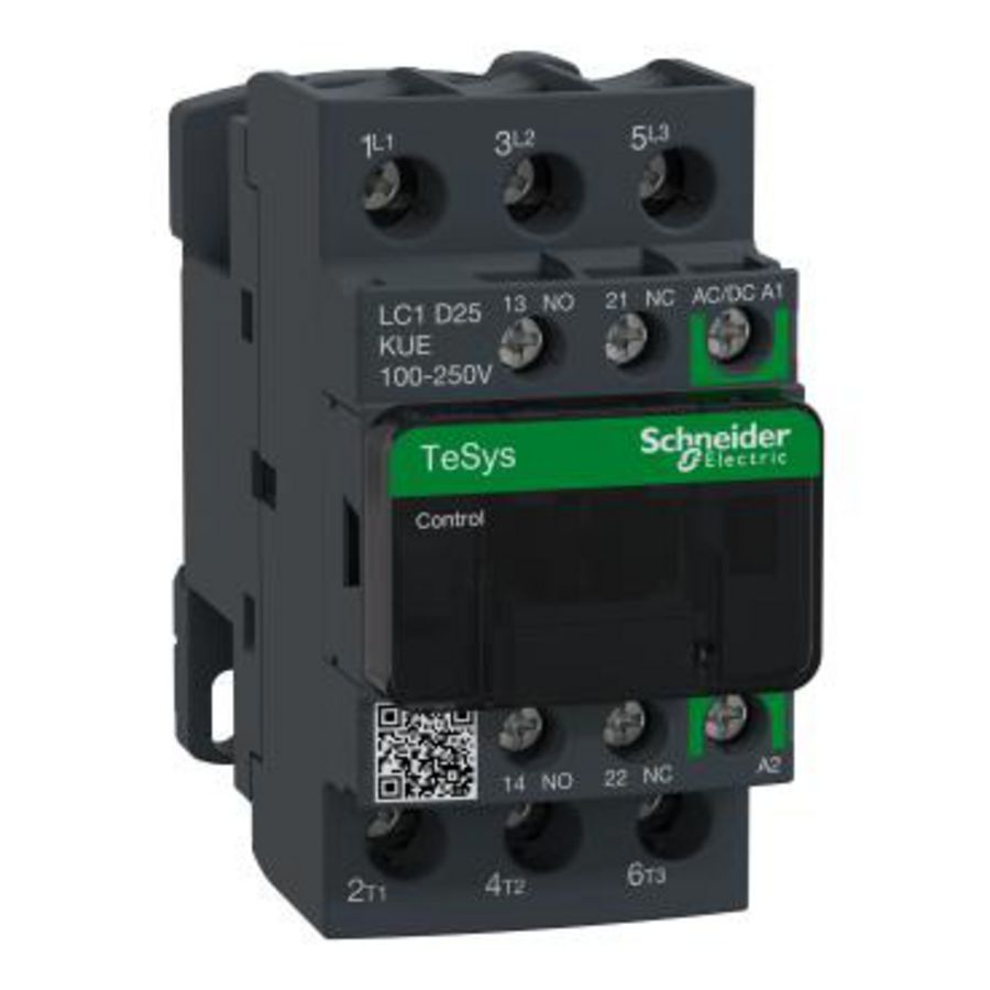 Contactor 3P 25A AC-3 <440V 100-250V AC/DC s Green