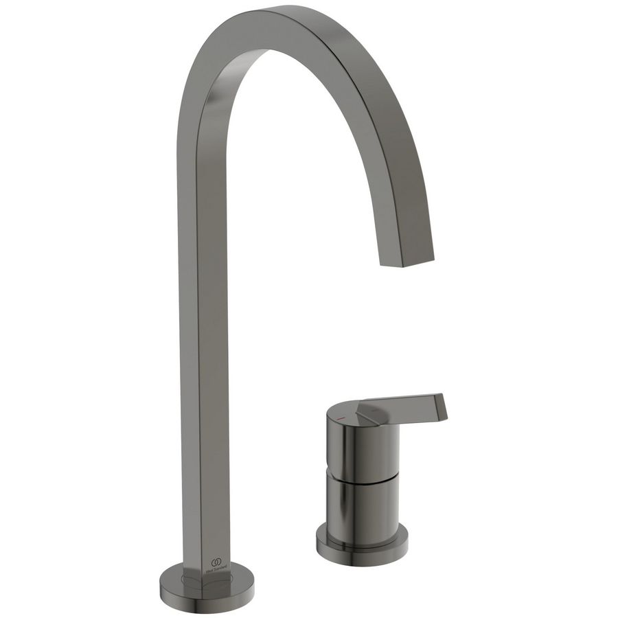 Keukenmengkraan 2-gats m. hoge hoekige uitloop magnetic grey Gusto