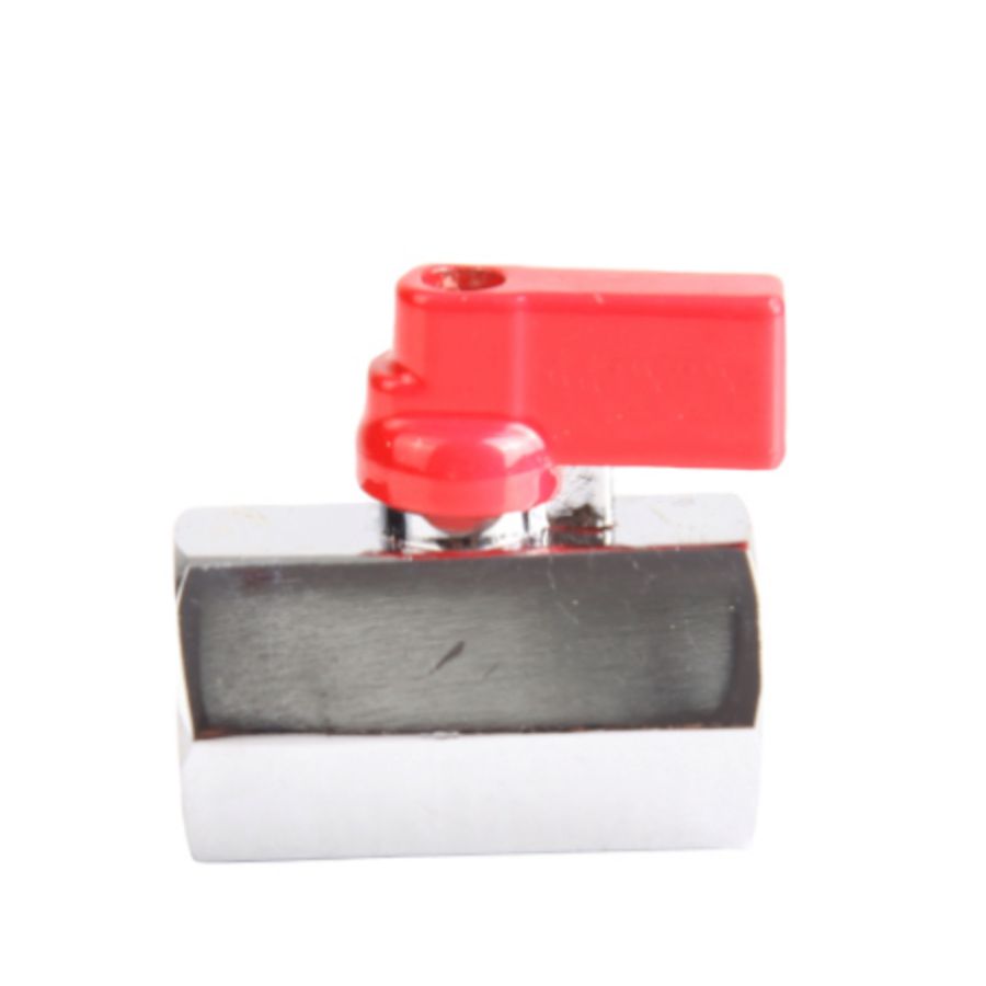 Mini kogelafsluiter chr. 1/2" bn. x 1/2" bn. Rood