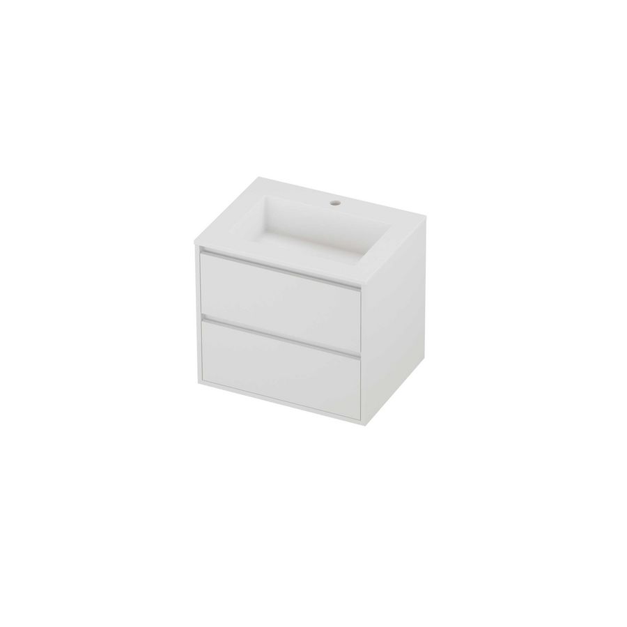 Aristo Set polystone Elegant wastafel met 1 kraangat en onderkast greeploos 2 laden symmetrisch in kader 600x460x540mm mat wit/matt white