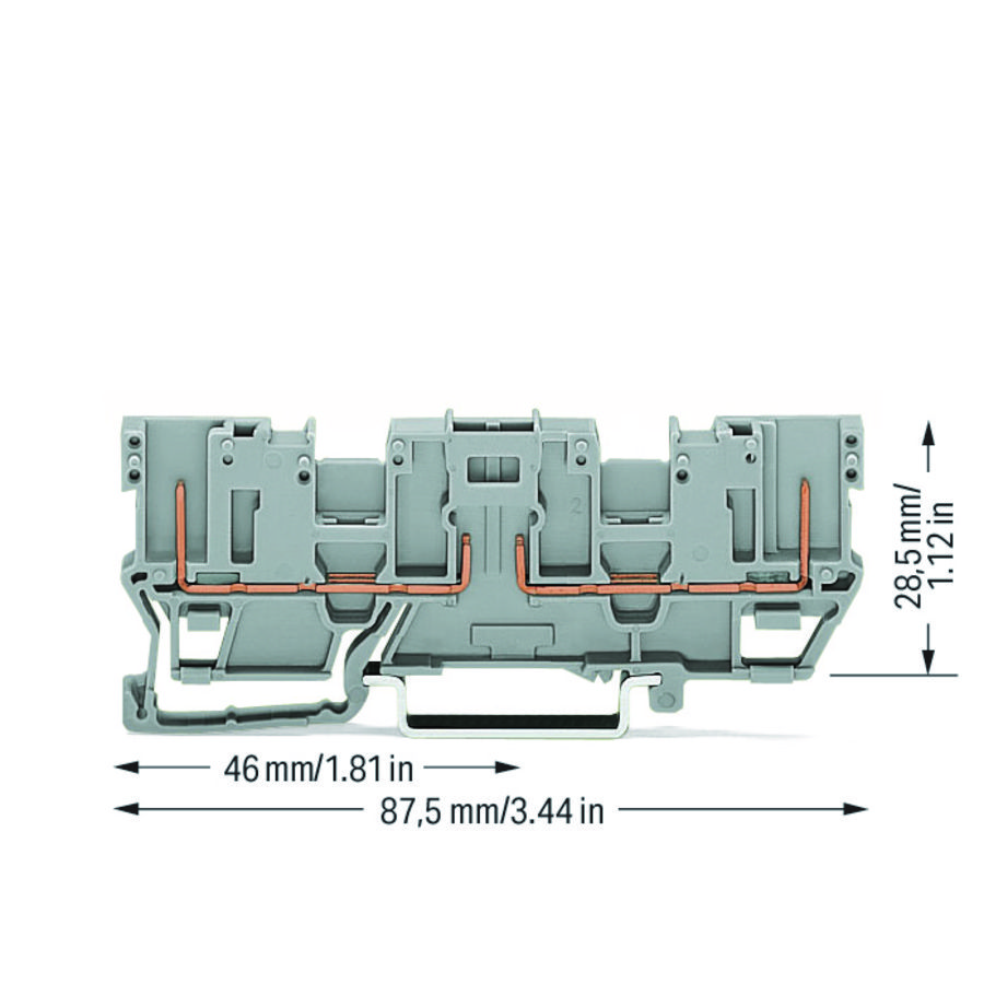 2-pins basisklem 2-voudige dwarsbrug draagrail 35x15 VVE=50