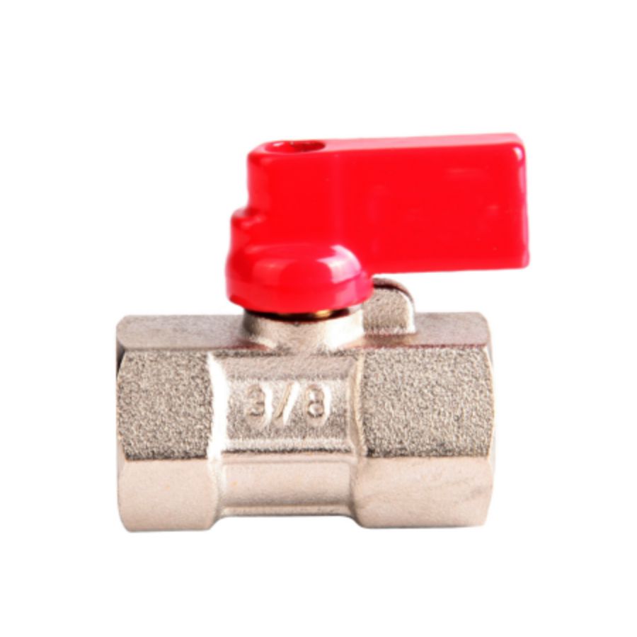 Mini kogelafsluiter vernikkeld 3/8" bn. x 3/8"bn. Rood