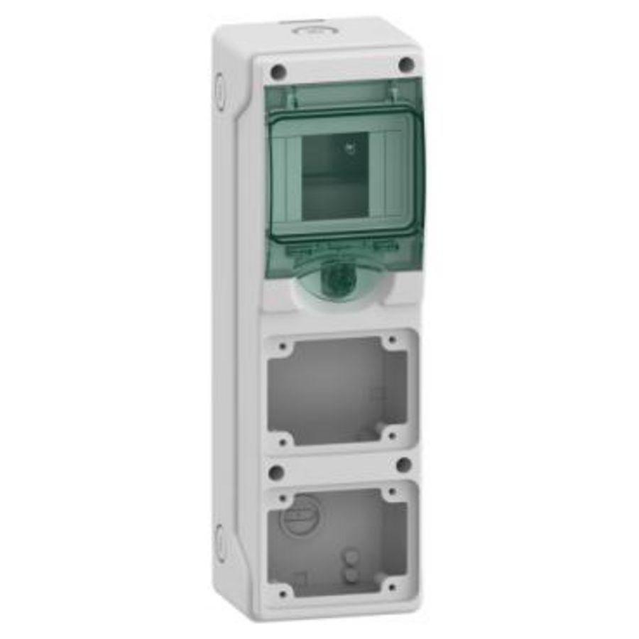 Mini verdeler contactdoos, 1x4 mod. 2 openingen 65x85mm (W)98mm