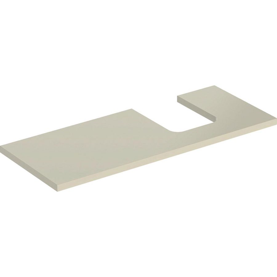 Wastafelblad voor opzetwastafel 120cm zandgrijs hoogglans uitsparing afgerond rechts ONE