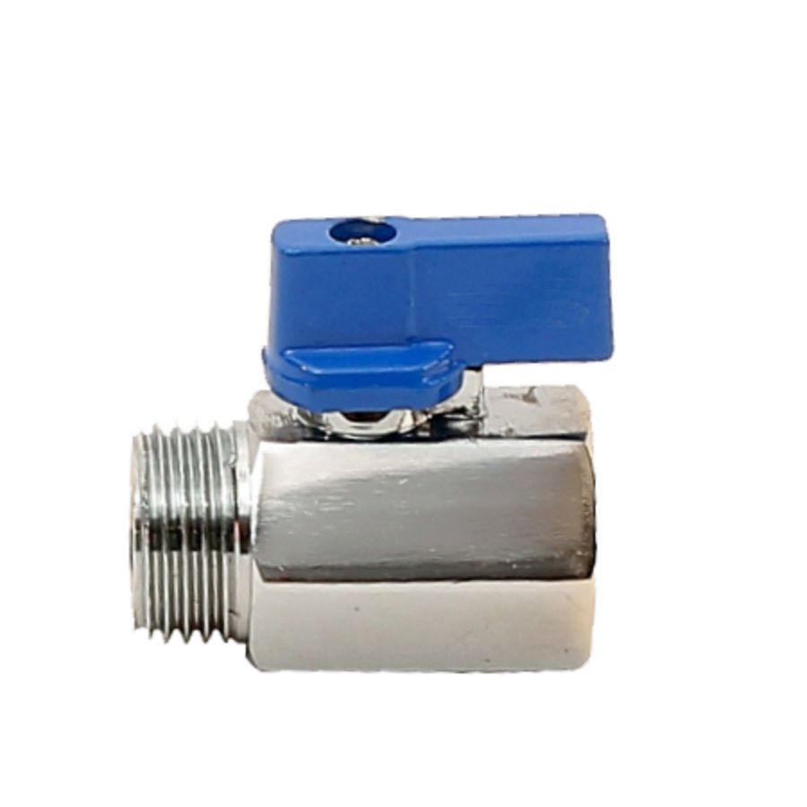 Mini kogelafsluiter chr. 1/2" bn. x1/2" bt. Blauw