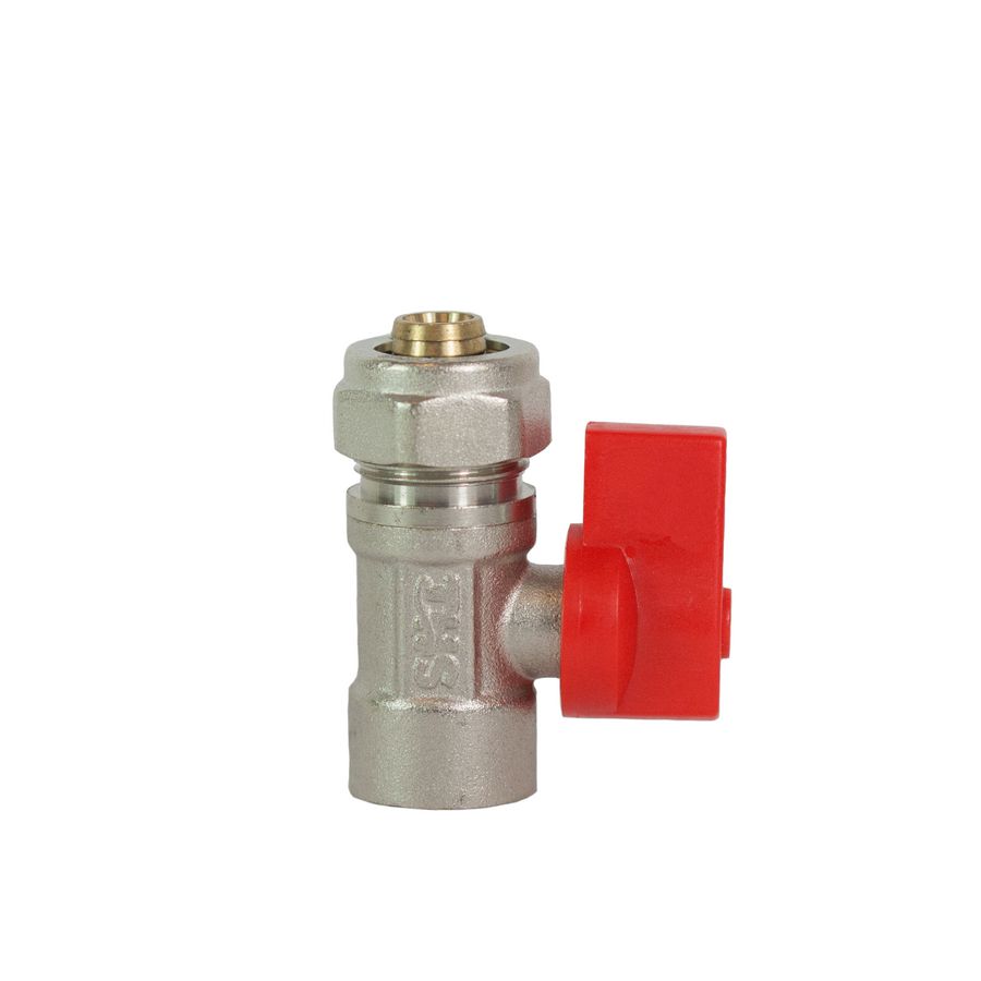 Mini kogelafsluiter vernikkeld 16x2 PEX x 1/2"bn. Rood