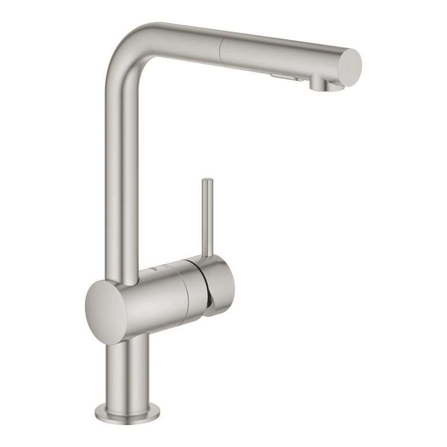 Minta keukenmengkraan L-uitloop supersteel (rvs look) uittrekbdualspray
