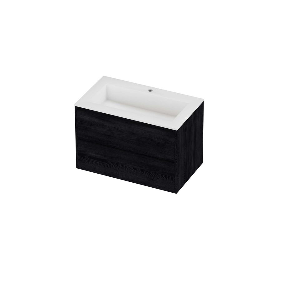 Aristo Set polystone Elegant wastafel met 1 kraangat en onderkast greeploos 2 laden symmetrisch in kader 800x460x540mm matt White/Black oak