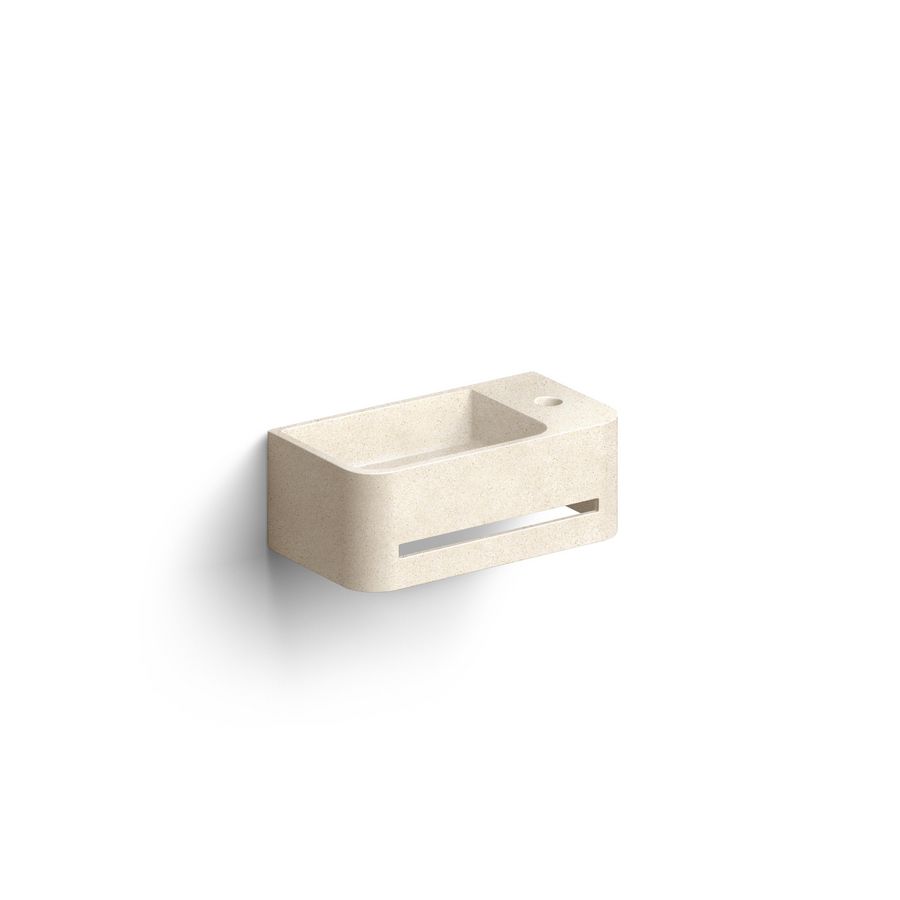 InBe 9 fontein 43x23cm. met handdoekhouder beige microrazzo beton kraangat rechts incl. afvoerplug