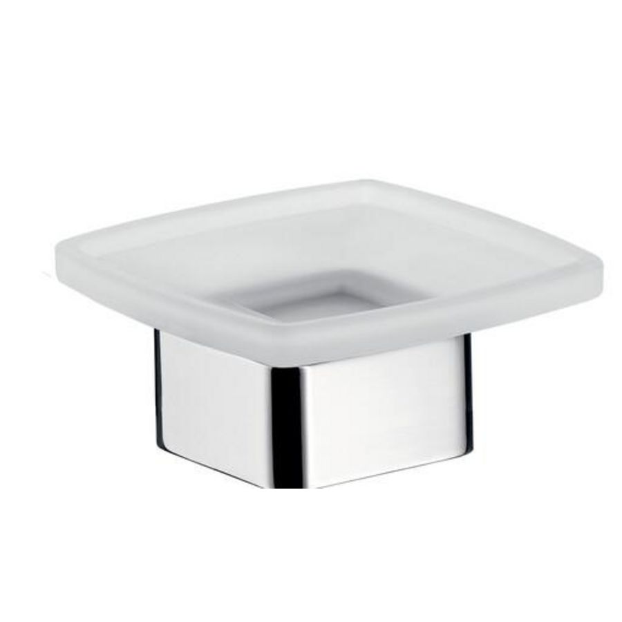Loft zeephouder zeepschaal kristalglas gesat. staand chroom