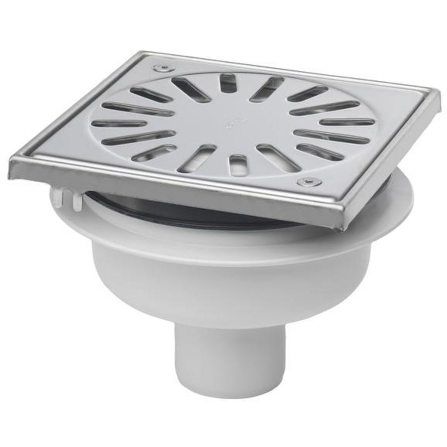 Vloerput ABS 150x150mm 50mm RVS304 rand/rooster vert/hor ve