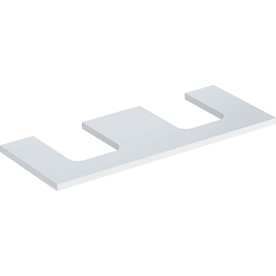 Wastafelblad voor opzetwastafel 120cm wit hoogglans uitsparing afgerond links + rechts ONE