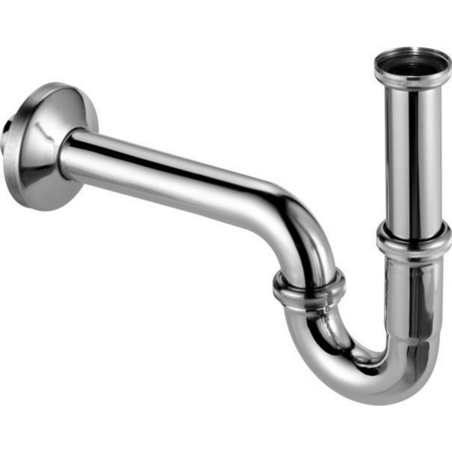 Buissifon 1.1/4" chroom incl. muurbuis+rozet verlengde uitvoering 5611.5