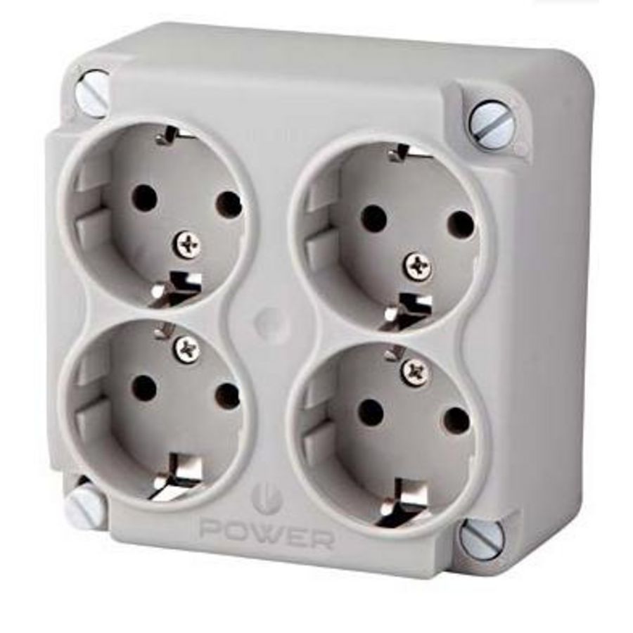 Deksel kabeldoosincl. 4vdg contactdoos bedraad grijs