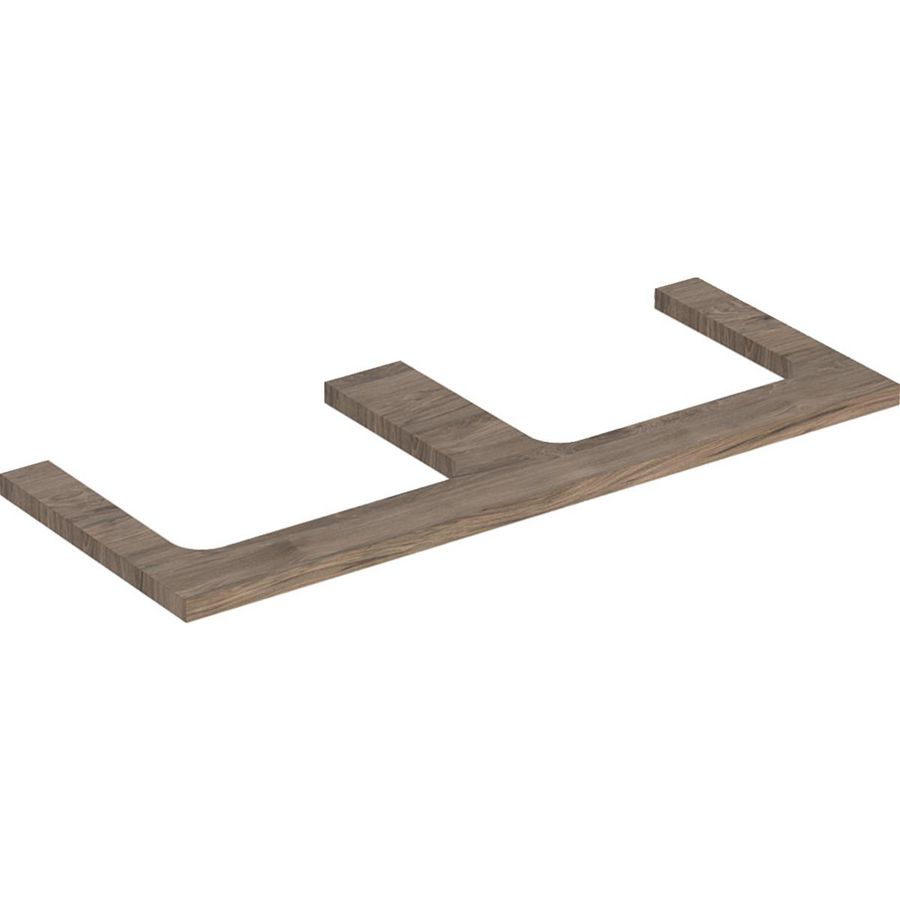Wastafelblad voor opzetwastafel 120cm noten hickory uitsparing rechthoekig links + rechts ONE