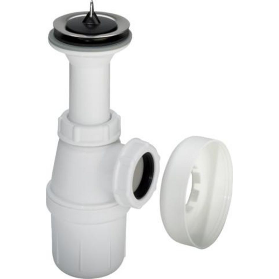 PP plugbekersifon 1.1/4" wit incl. rozet excl. muurbuis