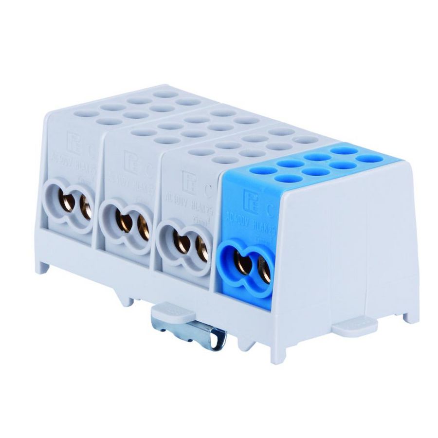 Verbindingsklem 25mm² 4-polig 4x2 in-4x2 uit 3xgrijs 1xblauw