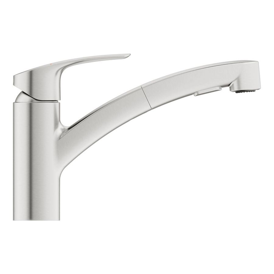 Eurosmart keukenmengkraan lage uitloop sprong 227mm 1-hendel supersteel (rvs look) met uittrekbare handdouche (prof)