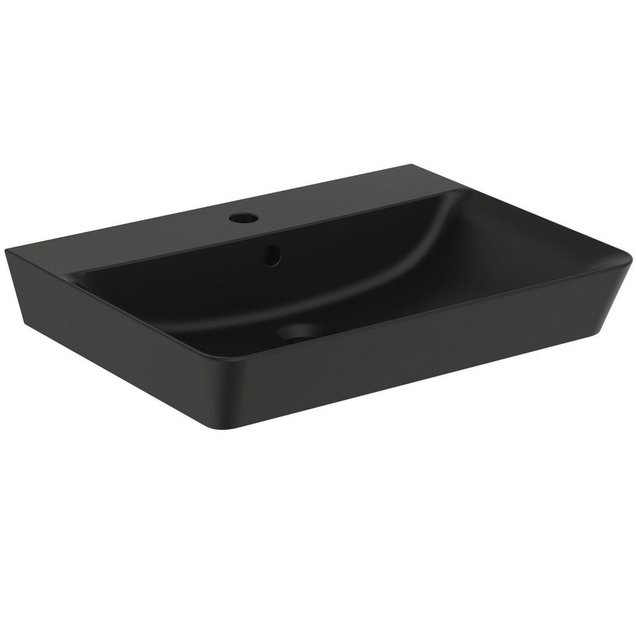 cube wastafel 60x46cm m kraangat m overloop slk black E0298V
