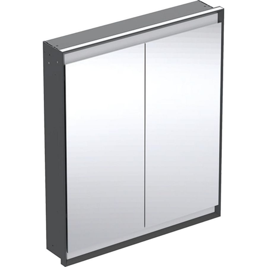 Inbouw spiegelkast 2 deuren 75x90cm ComfortLight mat zwart ONE excl. ruwbouwbox
